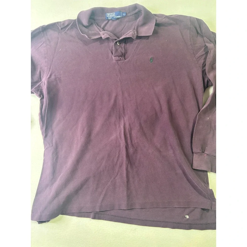 Polo Ralph Lauren Mens XL Long Sleeve Polo Shirt Purple‎ Cotton Pique Pony Logo